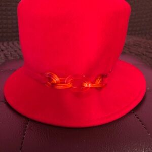 Nine West Red Hat with Chain Accent